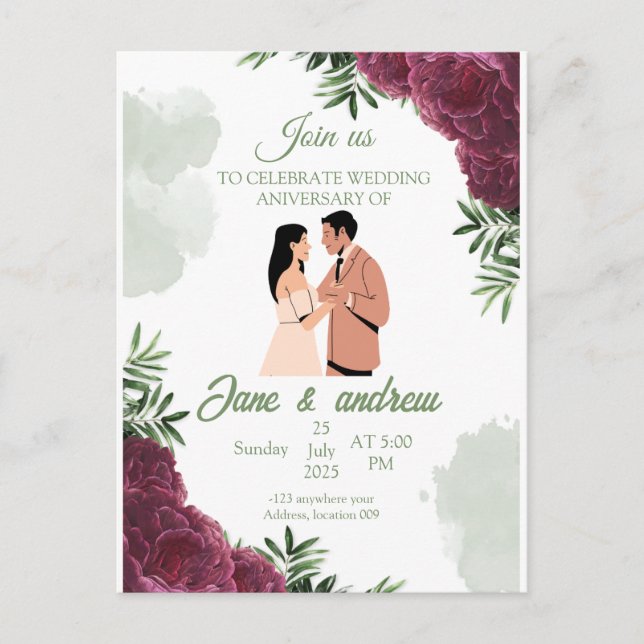 Invitación al aniversario de la boda personalizada (Anverso)