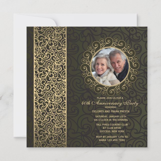 Invitación al aniversario de la foto del marco dor (Anverso)