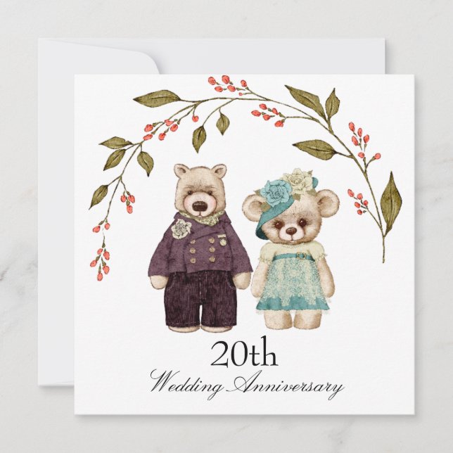 Invitación al Aniversario de la Pareja de Oso Boda (Anverso)