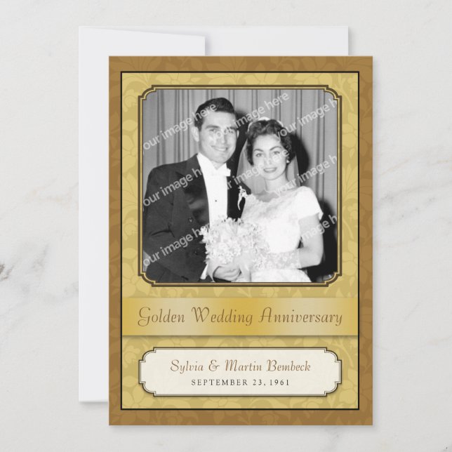 Invitación al aniversario de Leafy Golden Damask ( (Anverso)