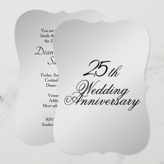Invitación al aniversario de Silver Boda (Anverso / Reverso)