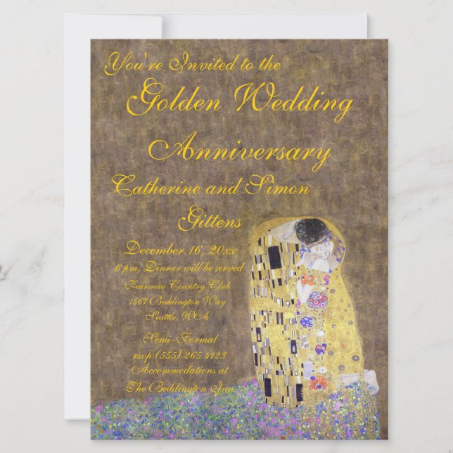 Invitación al aniversario del beso de Klimt Golden (Anverso)