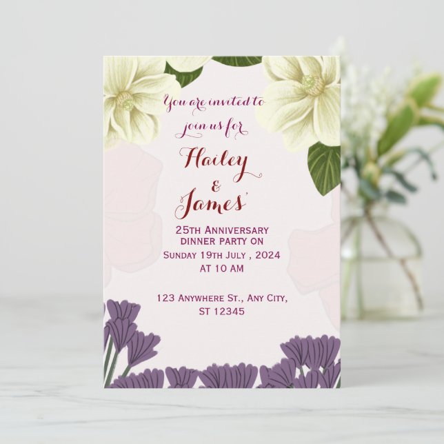 Invitación al aniversario del boda (Anverso de pie)