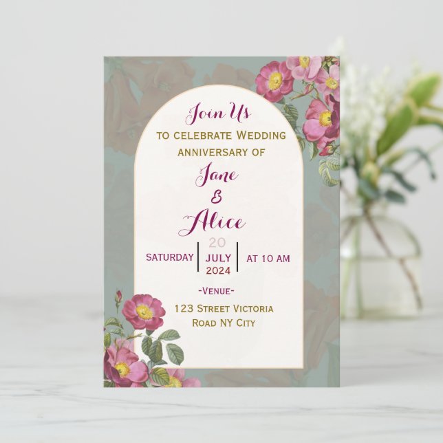 Invitación al aniversario del boda (Anverso de pie)