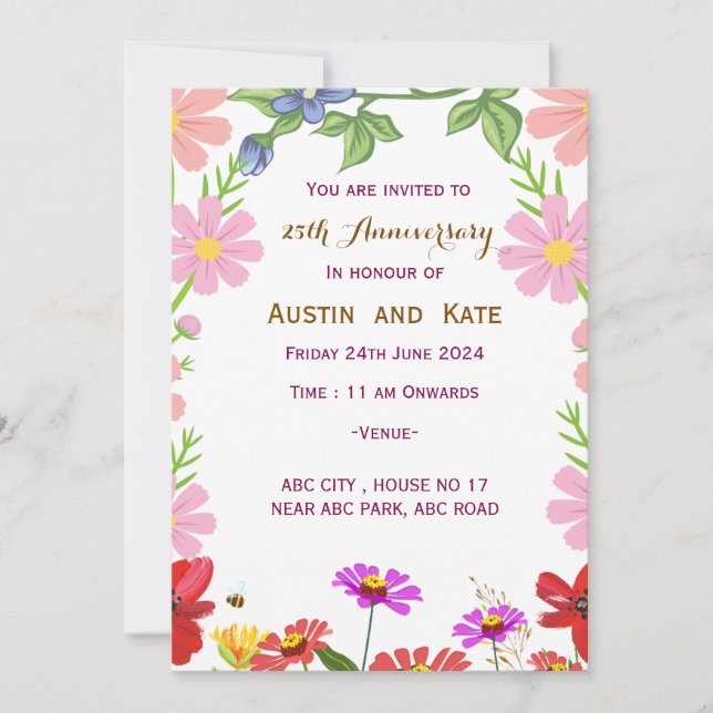 Invitación al aniversario del boda (Anverso)
