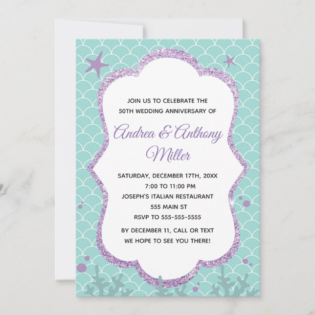 Invitación al aniversario del boda bajo el mar (Anverso)
