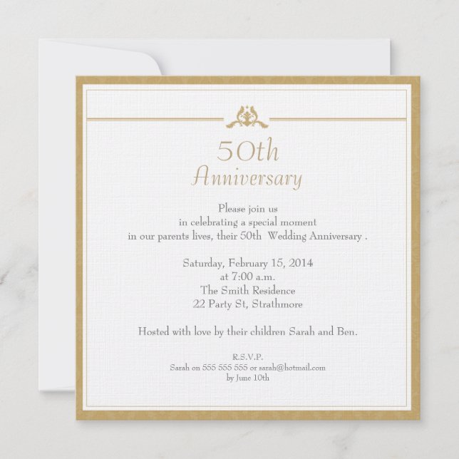 Invitación al aniversario del Boda de oro (Anverso)