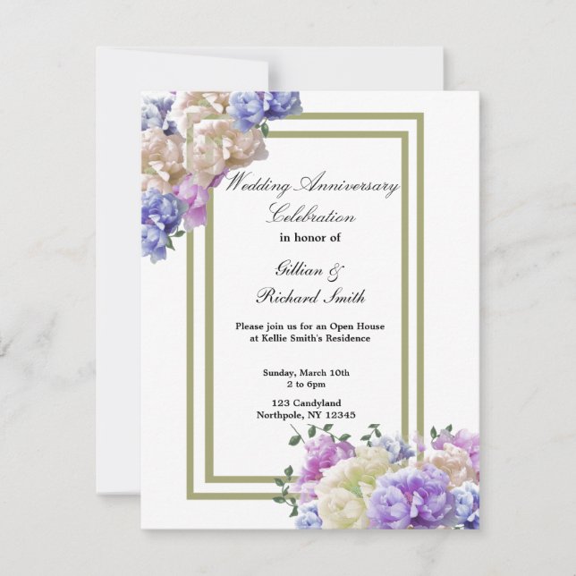 Invitación al Aniversario del Boda de Peonies Eleg (Anverso)