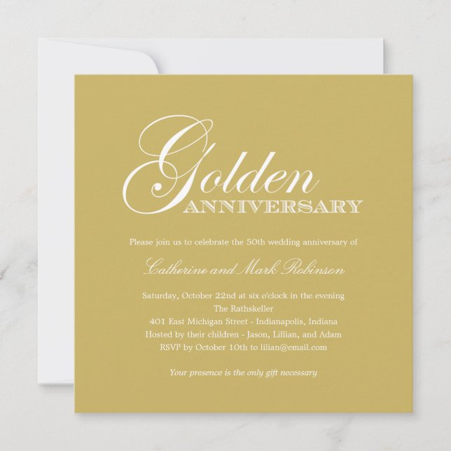 Invitación al Aniversario del Boda Dorado (Anverso)