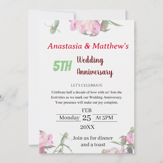 Invitación al aniversario del Boda floral (Anverso)