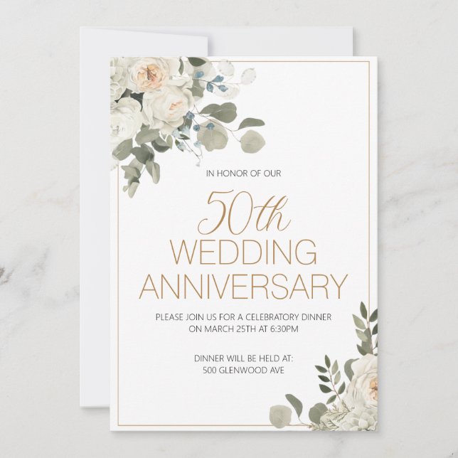 Invitación al aniversario del Boda floral blanco (Anverso)