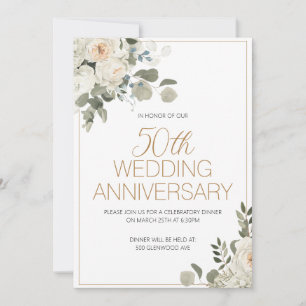 Invitación al aniversario del Boda floral blanco