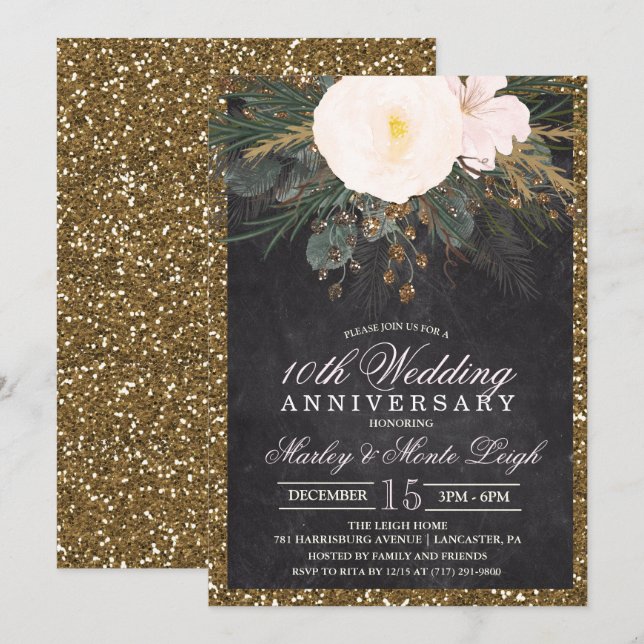Invitación al aniversario del Boda floral de invie (Anverso / Reverso)