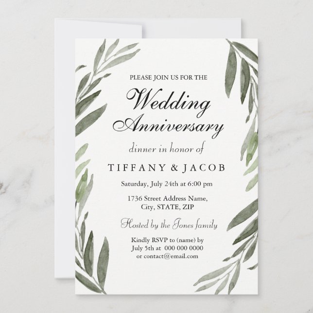 Invitación al aniversario del Boda Green Leaf de t (Anverso)