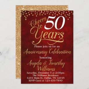 Invitación al aniversario del Boda Ruby Red Gold