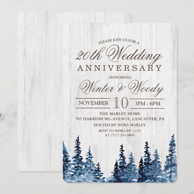 Invitación al aniversario del Boda Rustic Wood Tre (Anverso / Reverso)