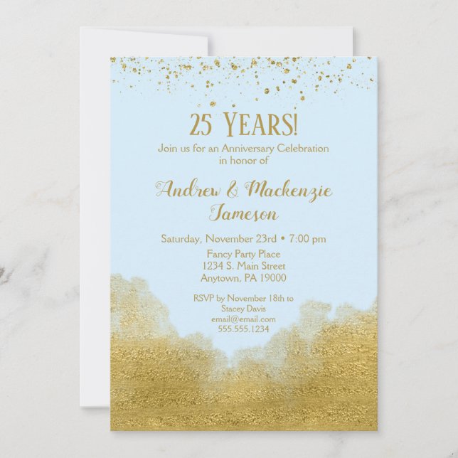 Invitación al Aniversario del Confetti de Oro Azul (Anverso)