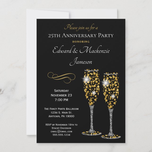 Invitación al Aniversario Negro de lentes de champ (Anverso)