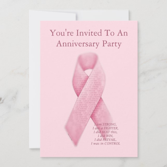 Invitación al aniversario sin cáncer de cinta rosa (Anverso)
