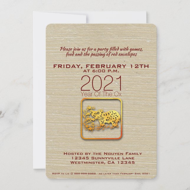 Invitación al Año Ox 2021 vietnamita con recorte d (Anverso)