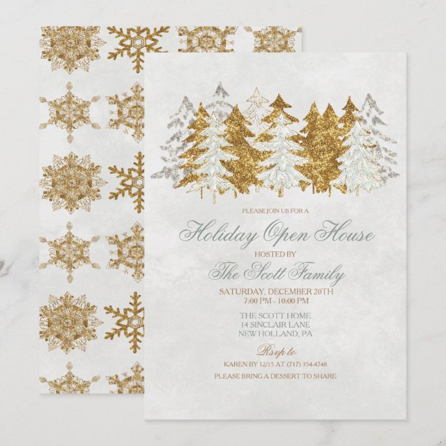 Invitación al árbol de copo de nieve de la casa ab (Anverso / Reverso)