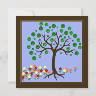 Invitación al árbol de reciclaje y flores