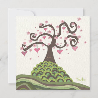 Invitación al árbol monograma Boda verde rosa