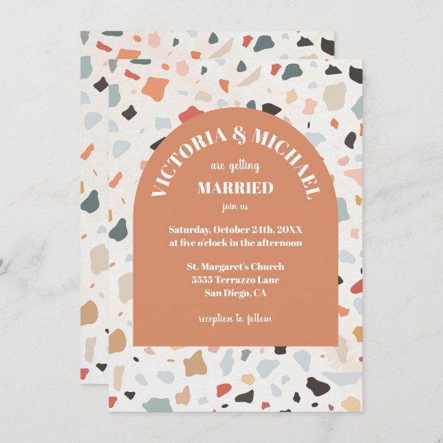 Invitación al Arco Boda Retro Terrazzo moderno (Anverso / Reverso)