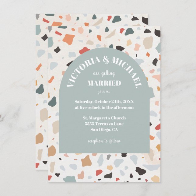 Invitación al Arco Boda Retro Terrazzo moderno (Anverso / Reverso)