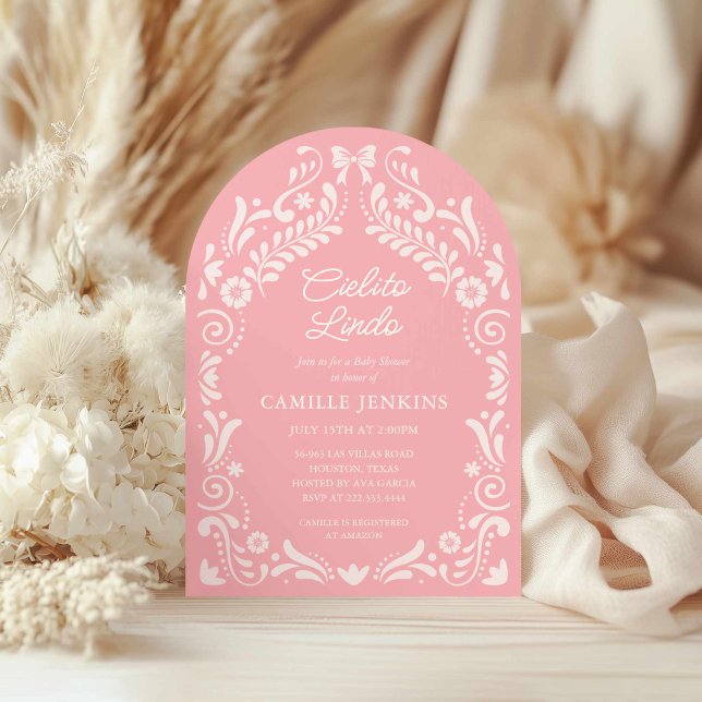 Invitación al arco de Baby Shower de México Papel  (Pink Cielito Lindo Baby Shower Invitation)