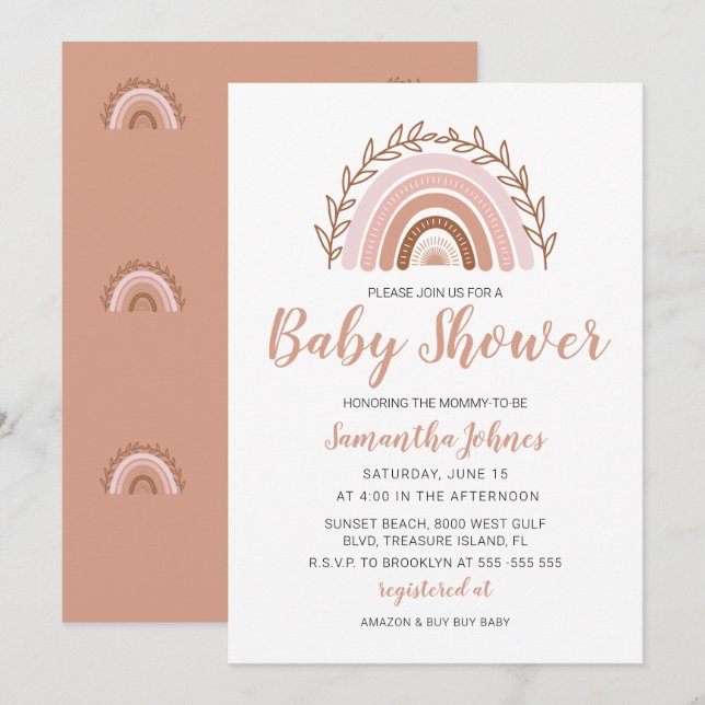 Invitación al arco iris de Boho, Baby Shower bohem (Anverso / Reverso)