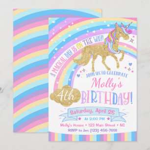 Invitación al arco iris de unicornio mágico