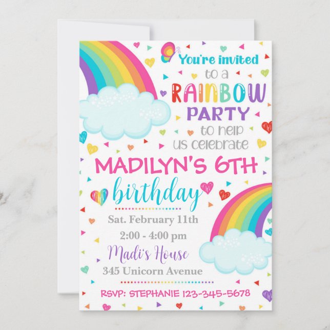 Invitación al arco iris | Invitación al cumpleaños (Anverso)