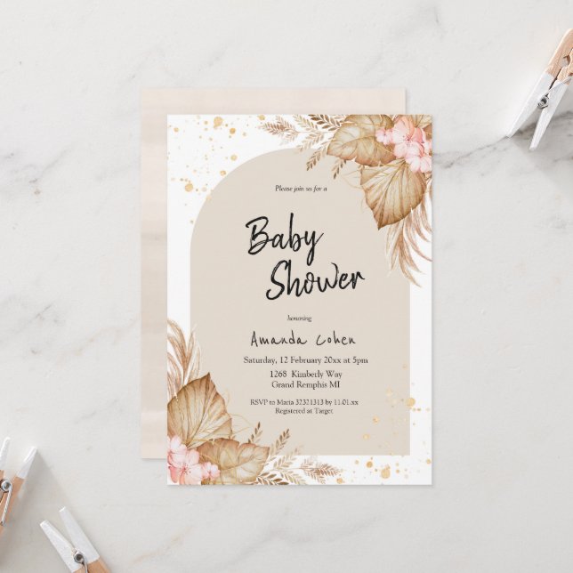 Invitación al arco moderno del Boho Baby Shower (Anverso/Reverso In Situ)