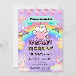 Invitación al arcoiris de Unicornio Primer Fiesta