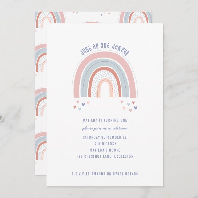 Invitación al arcoiris y al corazón para el primer (Anverso / Reverso)