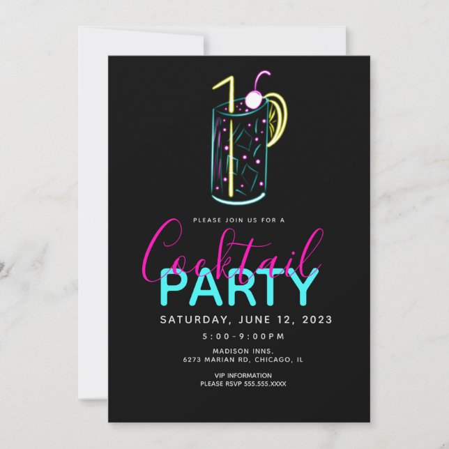 Invitación al Arte de Fiesta Mojito Cóctel Neon (Anverso)