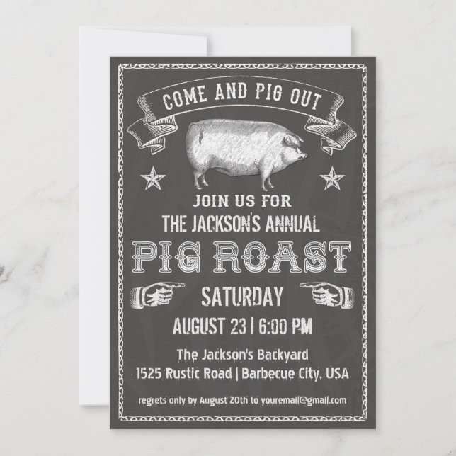 Invitación al asado de cerdo de cartón (Anverso)