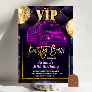 Invitación al autobús de Fiesta VIP Pink Purple