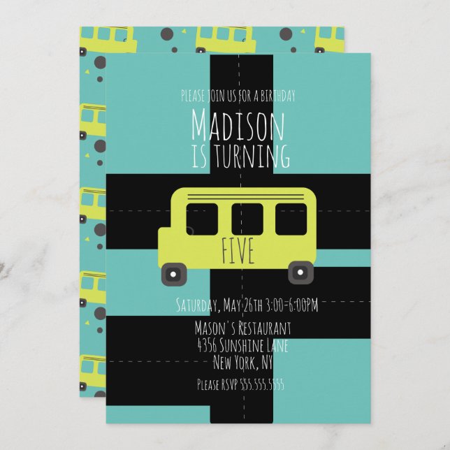 Invitación al autobús de rueda de transporte escol (Anverso / Reverso)