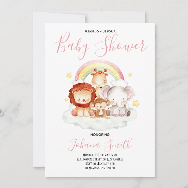 Invitación al azerbaiyano arcoiris en Baby Shower (Anverso)