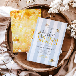 Invitación al Baby Shower Azul de Mommy to Bee Hon