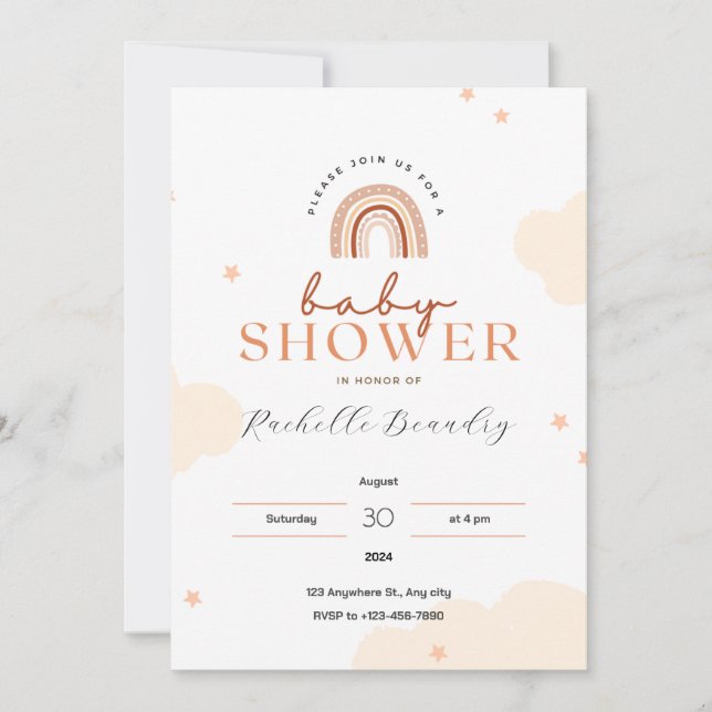 Invitación al Baby Shower beige moderno y lindo (Anverso)