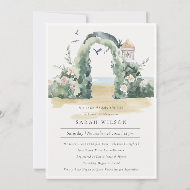 Invitación al Baby Shower botánico de Sea Beach Fl (Anverso)