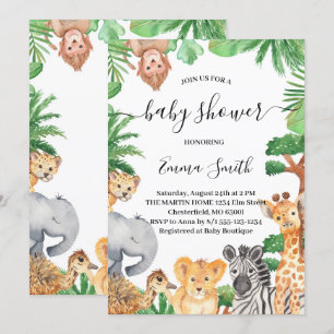 Invitación al baby shower de animales de safari de