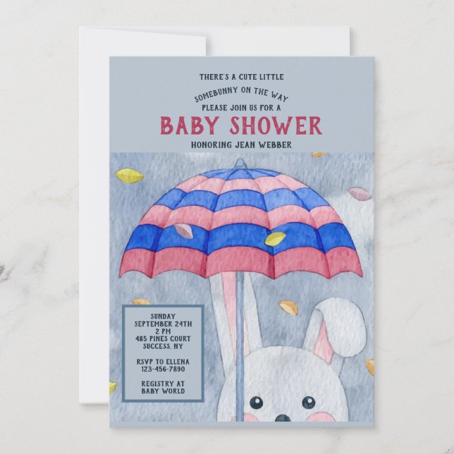 Invitación al Baby Shower de Autumn Bunny (Anverso)