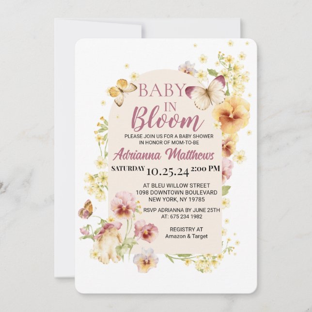 Invitación al Baby Shower de Baby In Bloom (Anverso)