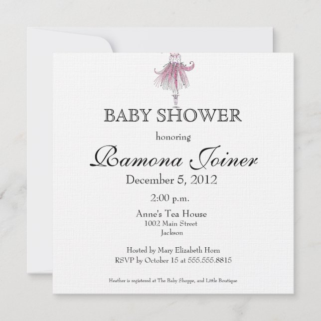 Invitación al baby shower de bailarina (Anverso)