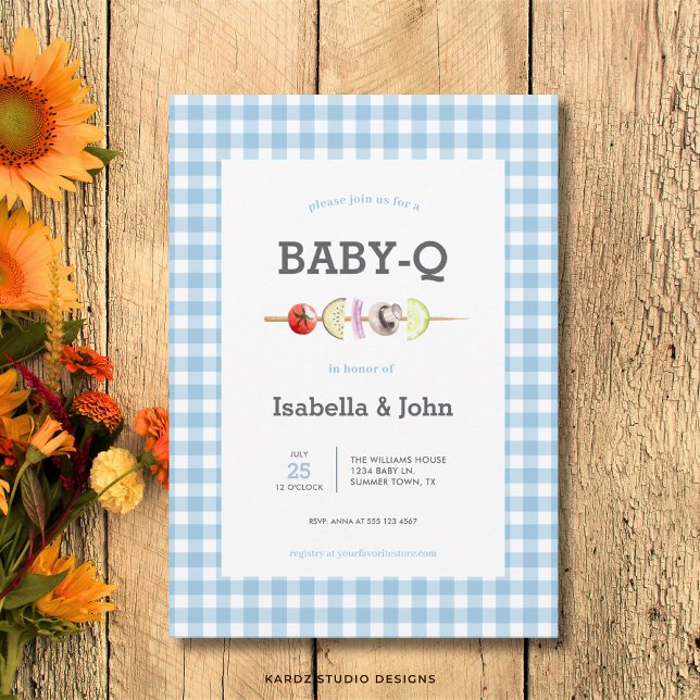 Invitación al Baby Shower de Barbacoa con Estampad (Front of the invitation is shown in 5x7-inch. Choose size, paper, and corner style.)