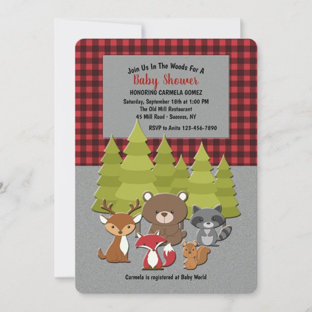 Invitación al Baby Shower de Bebés del Bosque (Anverso)